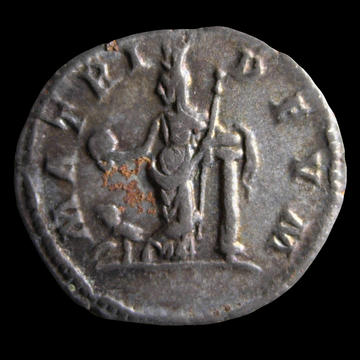 Imperial silver coin of Julia Domna, 211–217 CE HCR5823.b Roman coin showing a standing goddess in the centre