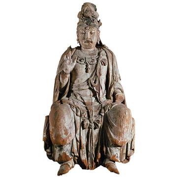 Seated figure of the bodhisattva Guanyin, China, EA1982.2 Sculpted statue of a seated figure