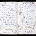 Notebook featuring lyrics scribbled in blue and black by Thom Yorke for Karma Police, 1995