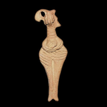 Terracotta statuette of a bird-faced Astarte or Cypriot Aphrodite dating to 1550–1200 BCE Cyprus. AN1953.244 Terracotta figurine of a goddess from Cyprus made around 1200 BCE